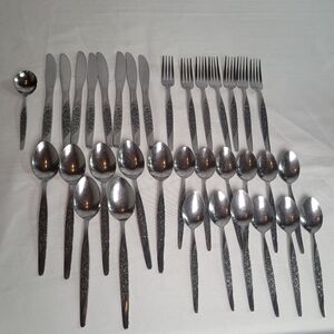 Vintage Lot Of 35 National Stainless Caress Rosevine Firks Spoons Knives Korea